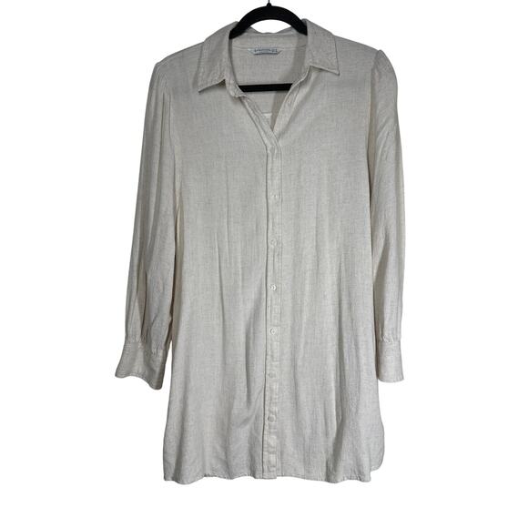 Stradivarius Linen Blend Long Sleeve Button Up Oversized Relaxed Fit Shirt Top M - Picture 1 of 15